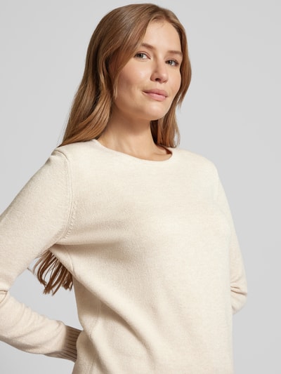 Peek & Cloppenburg Christian Berg WomanStrickpullover mit gerippten Abschlüssen in beige melange im Angebot