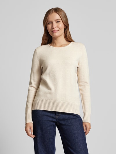 Peek & Cloppenburg Christian Berg WomanStrickpullover mit gerippten Abschlüssen in beige melange im Angebot
