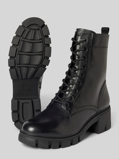 Peek & Cloppenburg TamarisSchnürboots aus Leder mit Ziernähten in black Bis zu 50% Rabatt