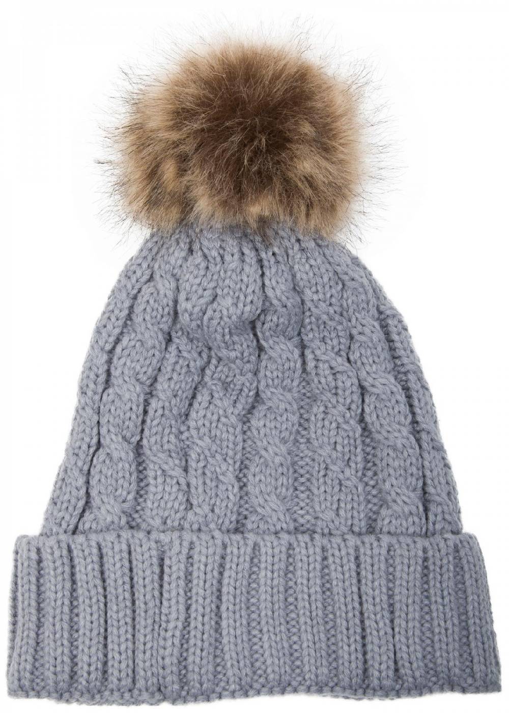 Stylebreaker Strickmütze mit Zopfmuster & Kunstfellbommel Flash Sale