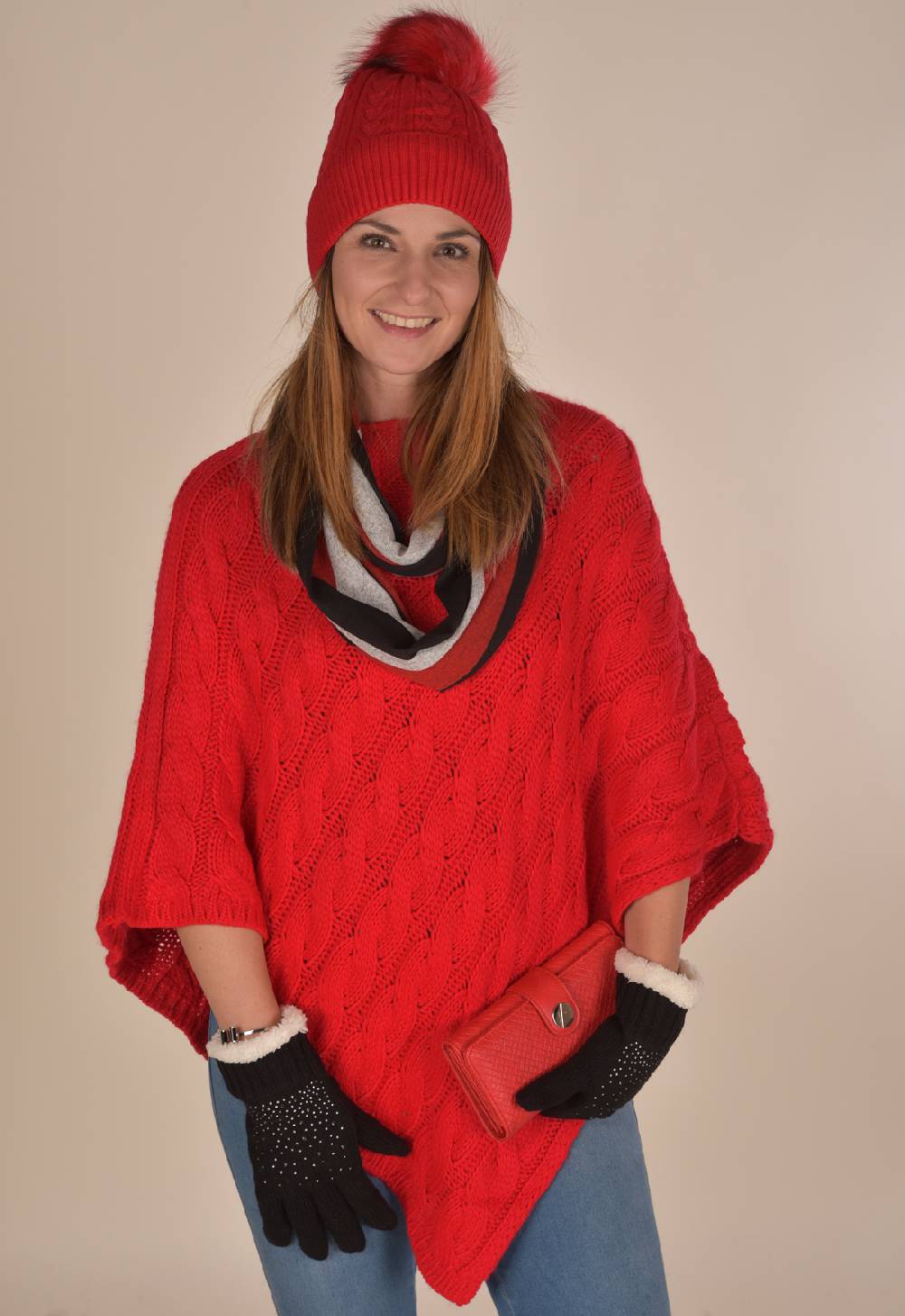 Stylebreaker Strick Poncho mit Zopfmuster Tägliche Deals