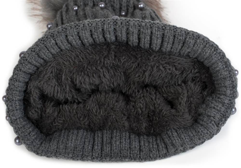 Stylebreaker Strick Bommelmütze mit Perlen und Fleece Futter Fabrikverkauf