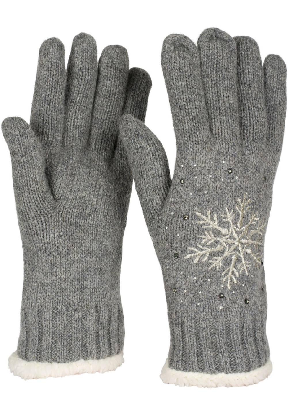 Stylebreaker Strickhandschuhe mit Schneeflocke, Strass und Fleece Saisonale Angebote